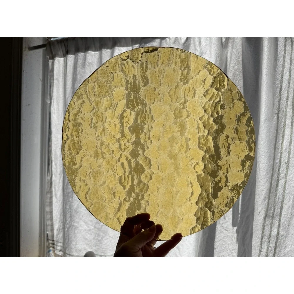 Vtg. Glass Serving Plate Amber Hammered Scalloped MCM Retro Decor